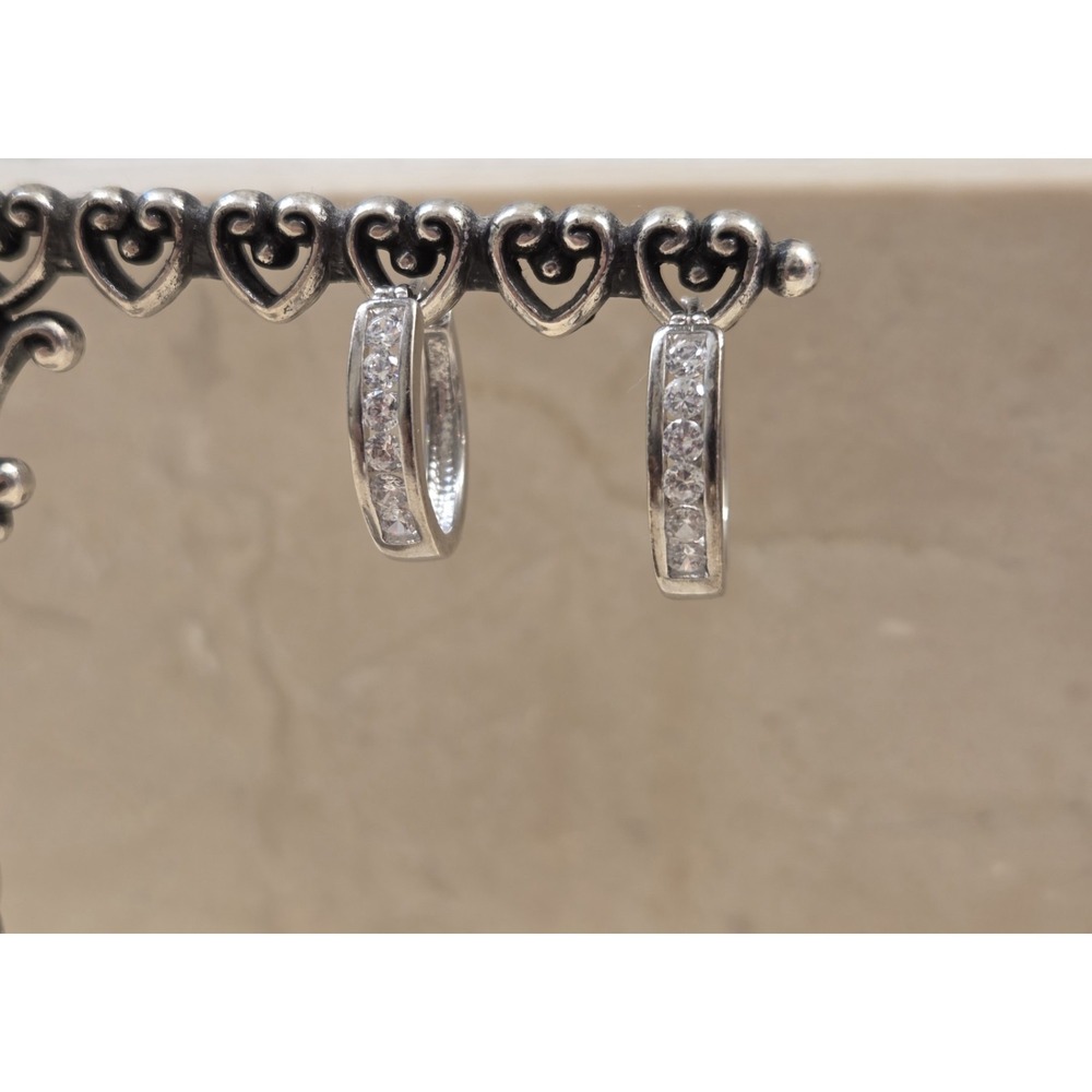 Vintage‎ Sterling Silver Paved Thick Hoop Earrings 18mm